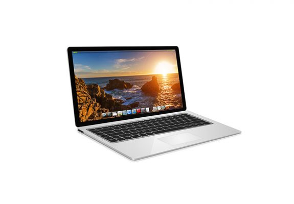 Laptop Computer displaying sunrise over rocky coast | American Polarizers, Inc.